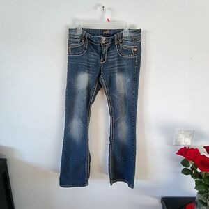 Angels Jeans Women Size 15 Bootcut Stretch Denim Y2K Flap Pocket Medium Wash